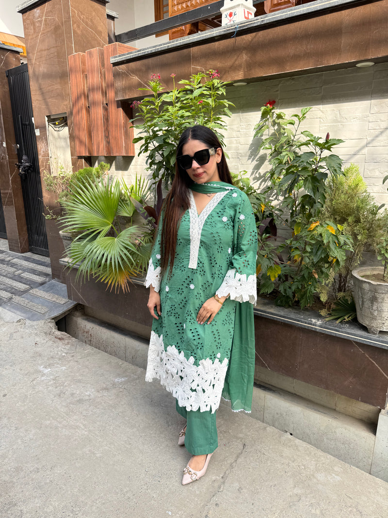 Emerald schiffli suit