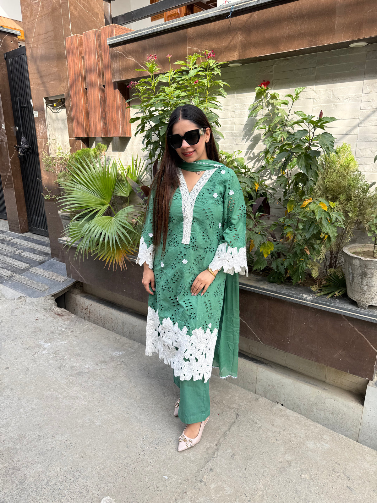 Emerald schiffli suit