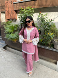 Mauve schiffli cotton suit
