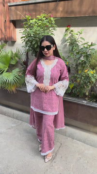 Mauve schiffli cotton suit